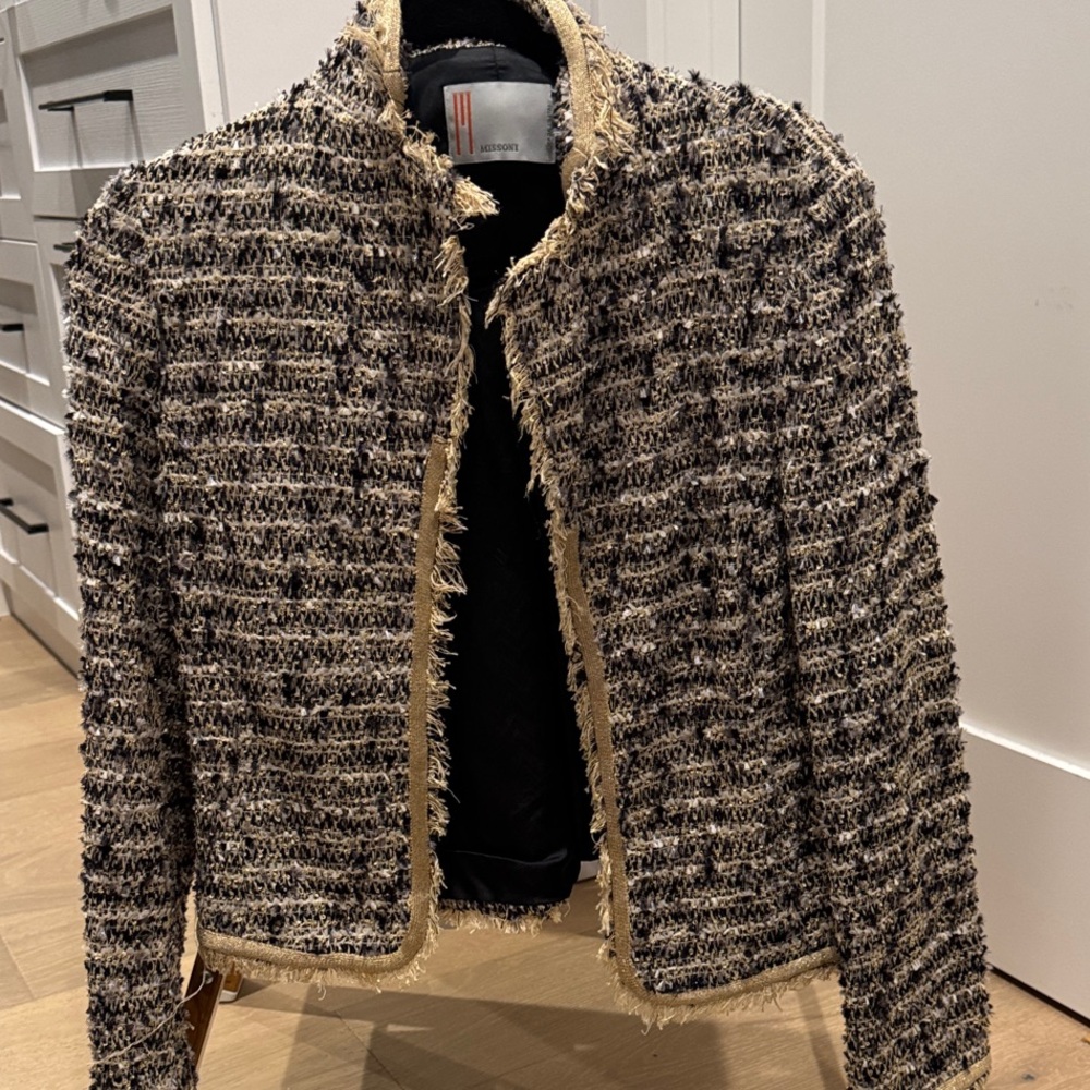 M Missoni Chic Tweed Jacket with Fringe